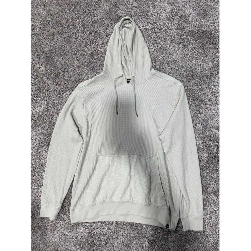 Hurley Mens Waffle Knit Thermal Hoodie M Green‎ Long Sleeve Pullover Sweatshirt
